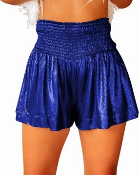 GUOLEZEEV Women Sequin Smocked High Waisted Flowy Glitter Sparkly Metallic Shorts