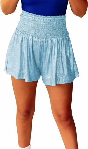 GUOLEZEEV Women Sequin Smocked High Waisted Flowy Glitter Sparkly Metallic Shorts