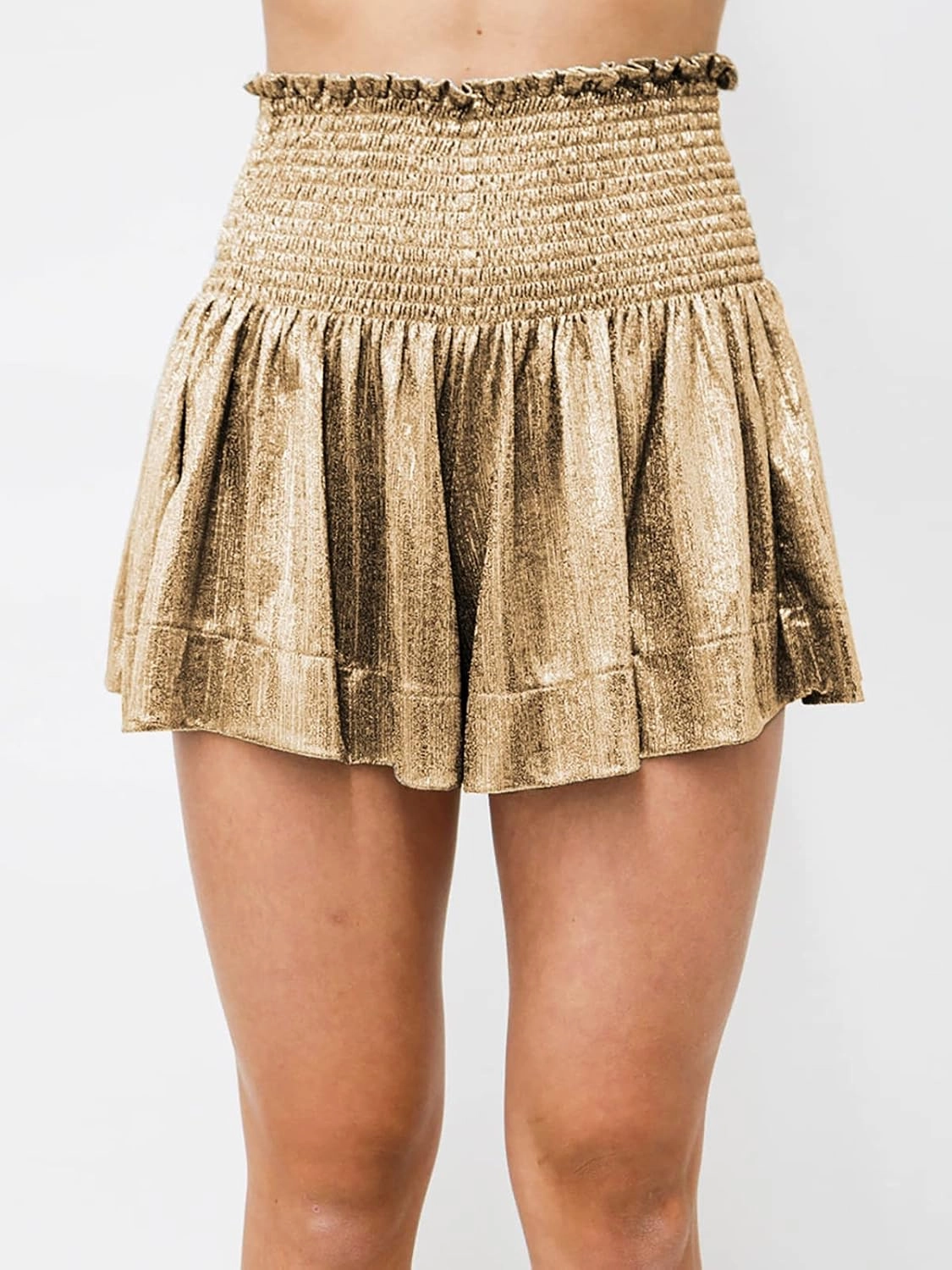 GUOLEZEEV Women Sequin Smocked High Waisted Flowy Glitter Sparkly Metallic Shorts