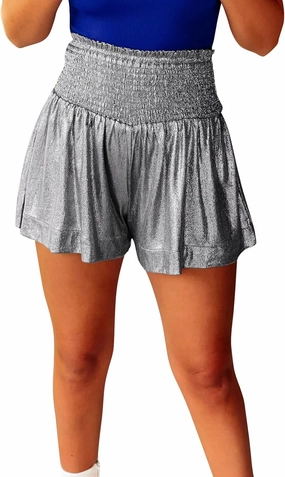 GUOLEZEEV Women Sequin Smocked High Waisted Flowy Glitter Sparkly Metallic Shorts