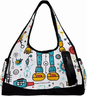 Gym Bag for Women,Small Gym Bag for Men,Science and Funny Robots,Overnight Bag