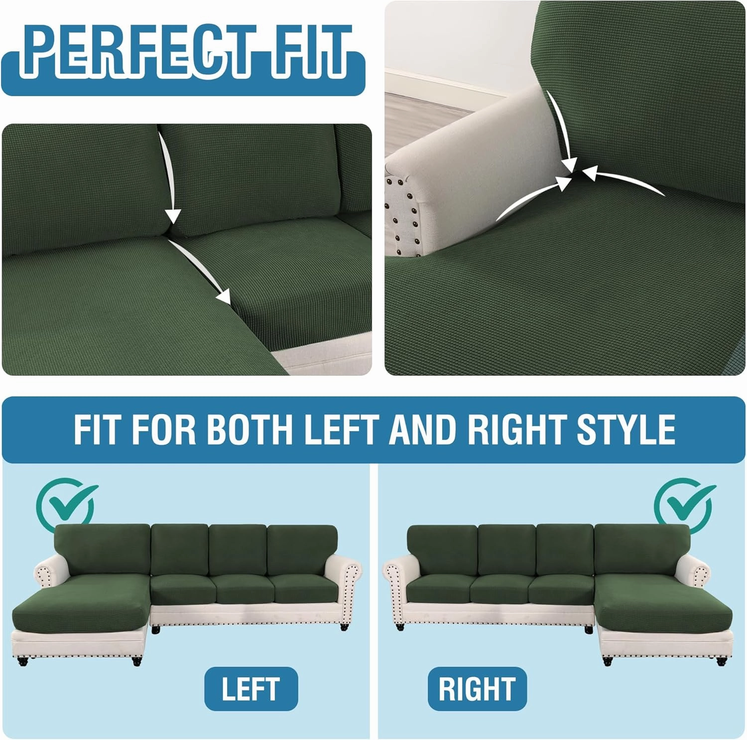 H.VERSAILTEX 2025 New Sectional Couch Covers 8 Pieces Stretch Sofa Cover for Sectional Sofa Set Separate L Shaped Couch Cover for Both Left/Right Couch (Seat and Back: 1 Chaise   3 Sofa, Bronze Green)