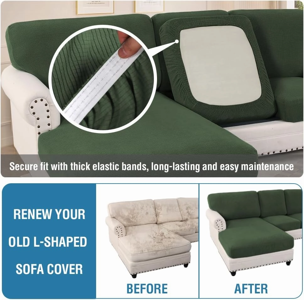 H.VERSAILTEX 2025 New Sectional Couch Covers 8 Pieces Stretch Sofa Cover for Sectional Sofa Set Separate L Shaped Couch Cover for Both Left/Right Couch (Seat and Back: 1 Chaise   3 Sofa, Bronze Green)