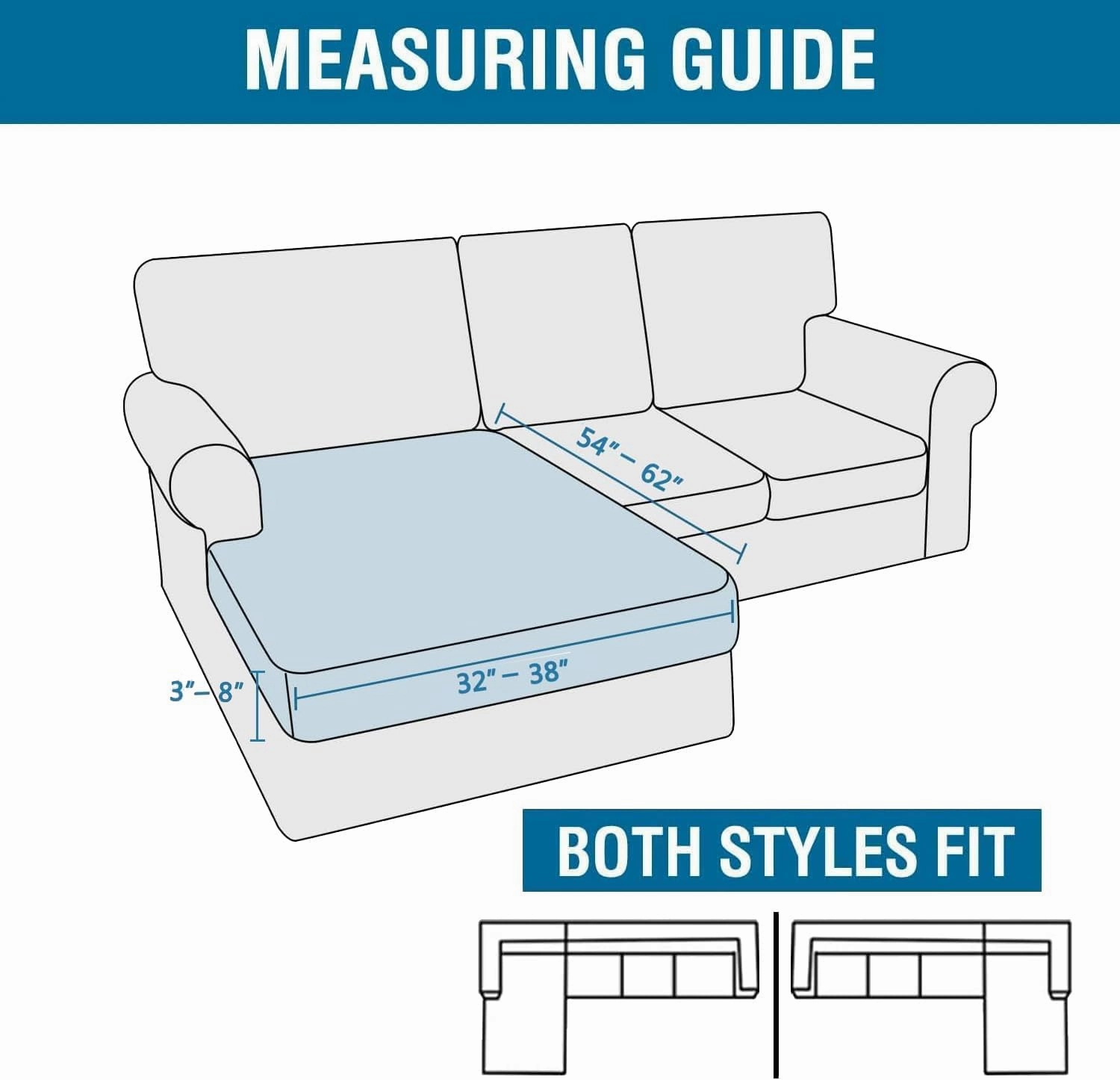 H.VERSAILTEX Sectional Couch Covers 1 Piece Chaise Slipcover L Shape Separate Cushion Couch Cover for Both Left/Right Sectional Couch (Seat Only: 1 Chaises, Caramel)
