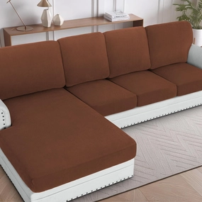 H.VERSAILTEX Sectional Couch Covers 1 Piece Chaise Slipcover L Shape Separate Cushion Couch Cover for Both Left/Right Sectional Couch (Seat Only: 1 Chaises, Caramel)