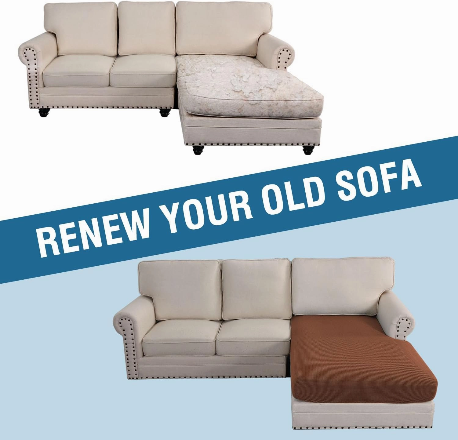 H.VERSAILTEX Sectional Couch Covers 1 Piece Chaise Slipcover L Shape Separate Cushion Couch Cover for Both Left/Right Sectional Couch (Seat Only: 1 Chaises, Caramel)