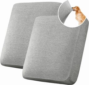 H.VERSAILTEX Water Resistant Woven Linen Look Couch Cushion Covers Loveseat Cushion Covers for 2 Cushion Couch Individual Seat Cushion Covers Cushion Protector Slipcovers (2 Pack,Heather Grey)
