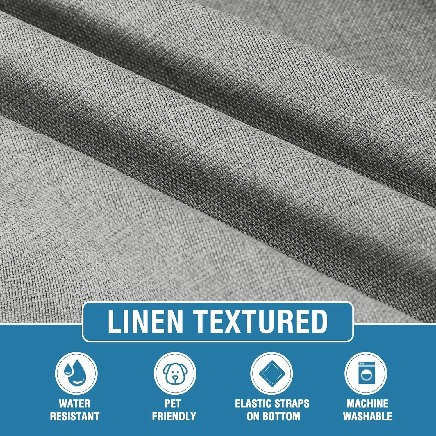 H.VERSAILTEX Water Resistant Woven Linen Look Couch Cushion Covers Loveseat Cushion Covers for 2 Cushion Couch Individual Seat Cushion Covers Cushion Protector Slipcovers (2 Pack,Heather Grey)