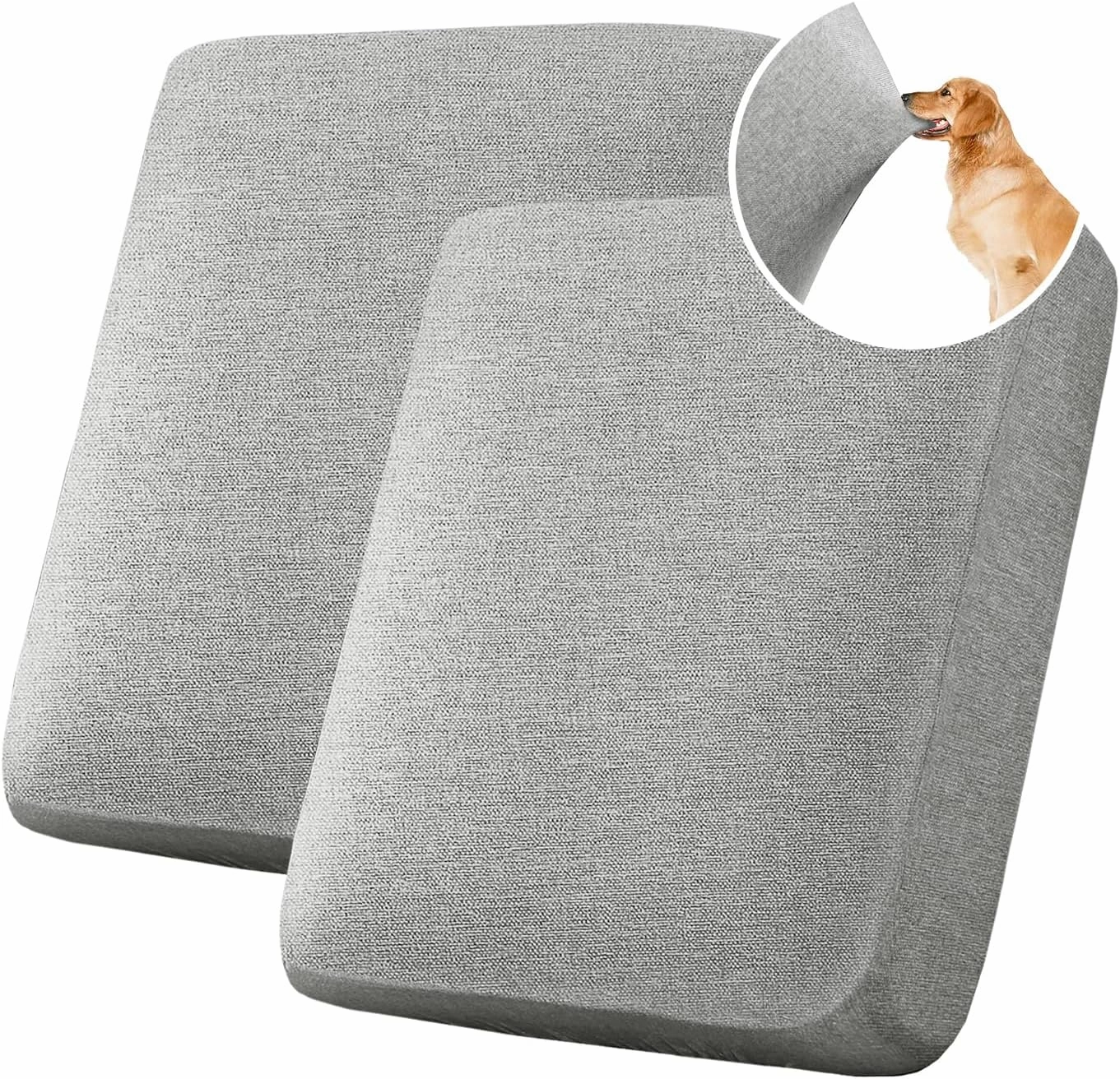 H.VERSAILTEX Water Resistant Woven Linen Look Couch Cushion Covers Loveseat Cushion Covers for 2 Cushion Couch Individual Seat Cushion Covers Cushion Protector Slipcovers (2 Pack,Heather Grey)