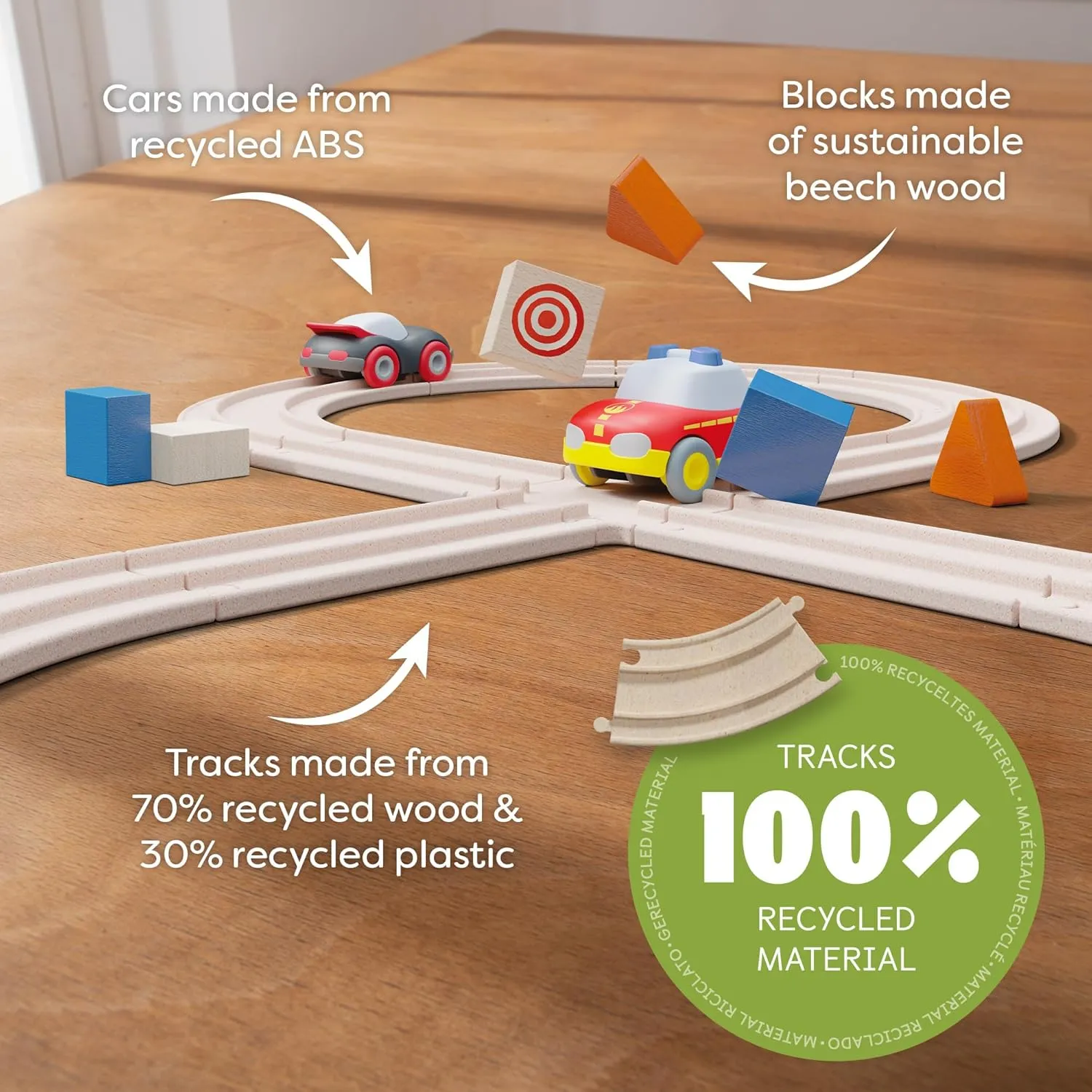 HABA Cars - My First Racetrack, 27 Piece Sustainable Kids' Race Track Set, Battery-Free Push and Go Cars, Ideal STEM Toys for Toddlers Ages 2 