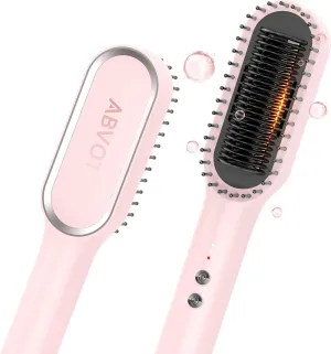Hair Straightener Brush, ABVOT Straightening Brush Comb with Hot/Cool Airflow - 3-Mode, 30s Fast Heat Up, Auto Shut Off & Anti-Scald Shell for Curly Wavy Frizzy Hair | Pink