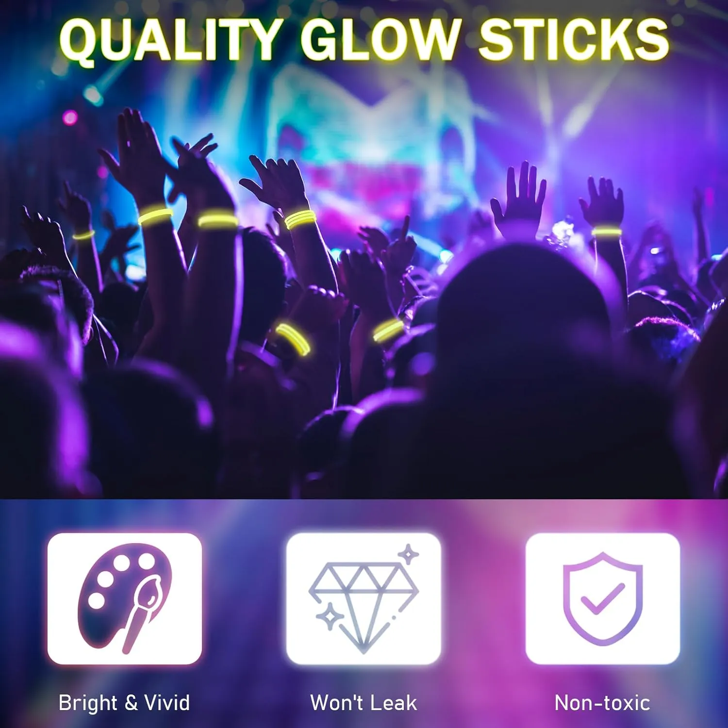 Hanaive 300 Pcs Glow Sticks Bulk 8 Inch Glow in the Dark Party Favors Neon Bracelets and Necklaces Light up Sticks with Connectors for Independence Day Party Supplies(Yellow)