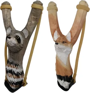 Hand-Carved Wooden Animal Slingshot Set | 2 Pack