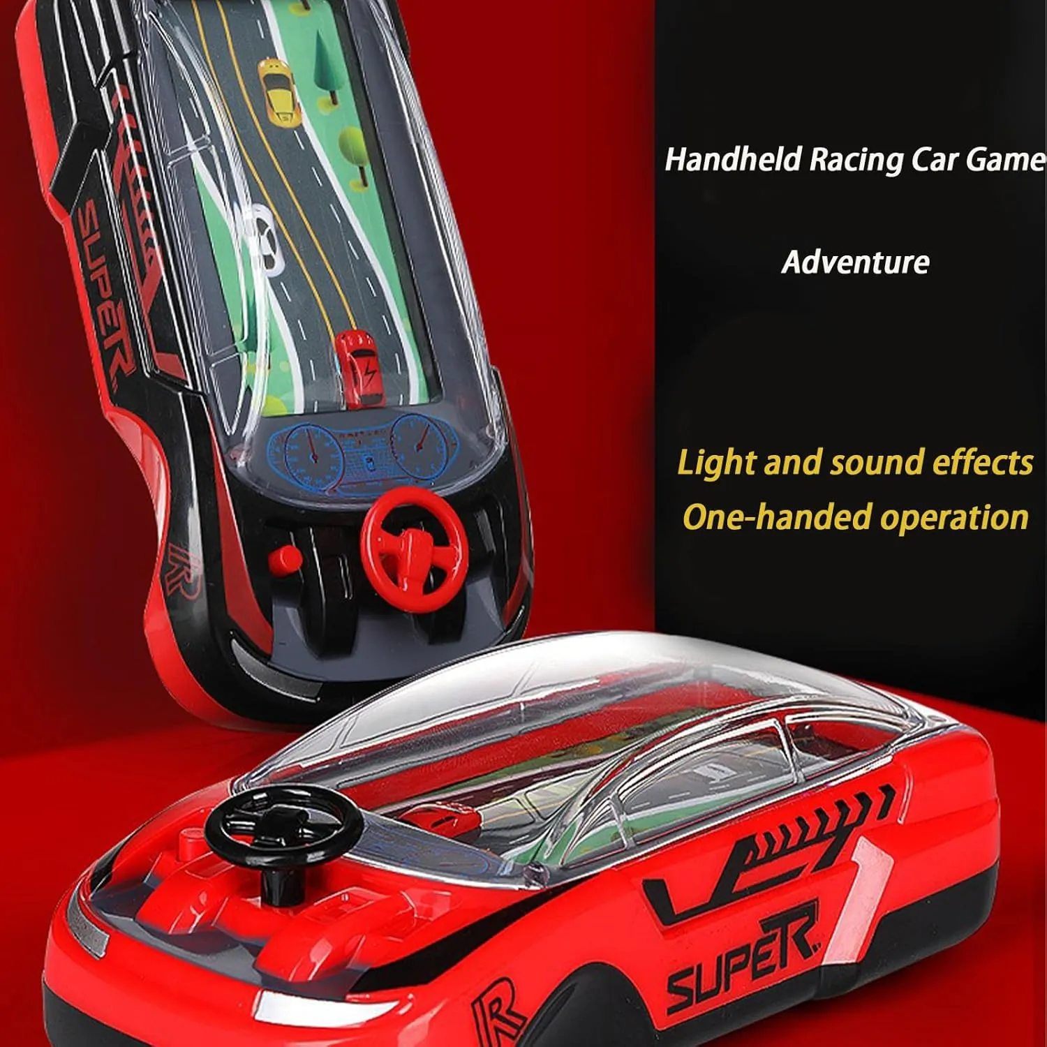 Hand Held Car Game,Handheld Racing Car Game,Portable Adventure Game Machine Speed Car Toy,Children's Toy Manual Puzzle Simulation Racing Machine Steering Wheel (2PCS)
