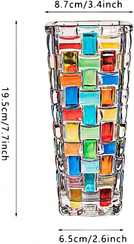 Hand Painted Colorful Woven Glass Vase -Crystal Flower Vase- 7.7 inch, Glass Plant Vase for Floral Arrangements, Centerpieces, Weddings, Housewarming, Centerpiece Home Deco