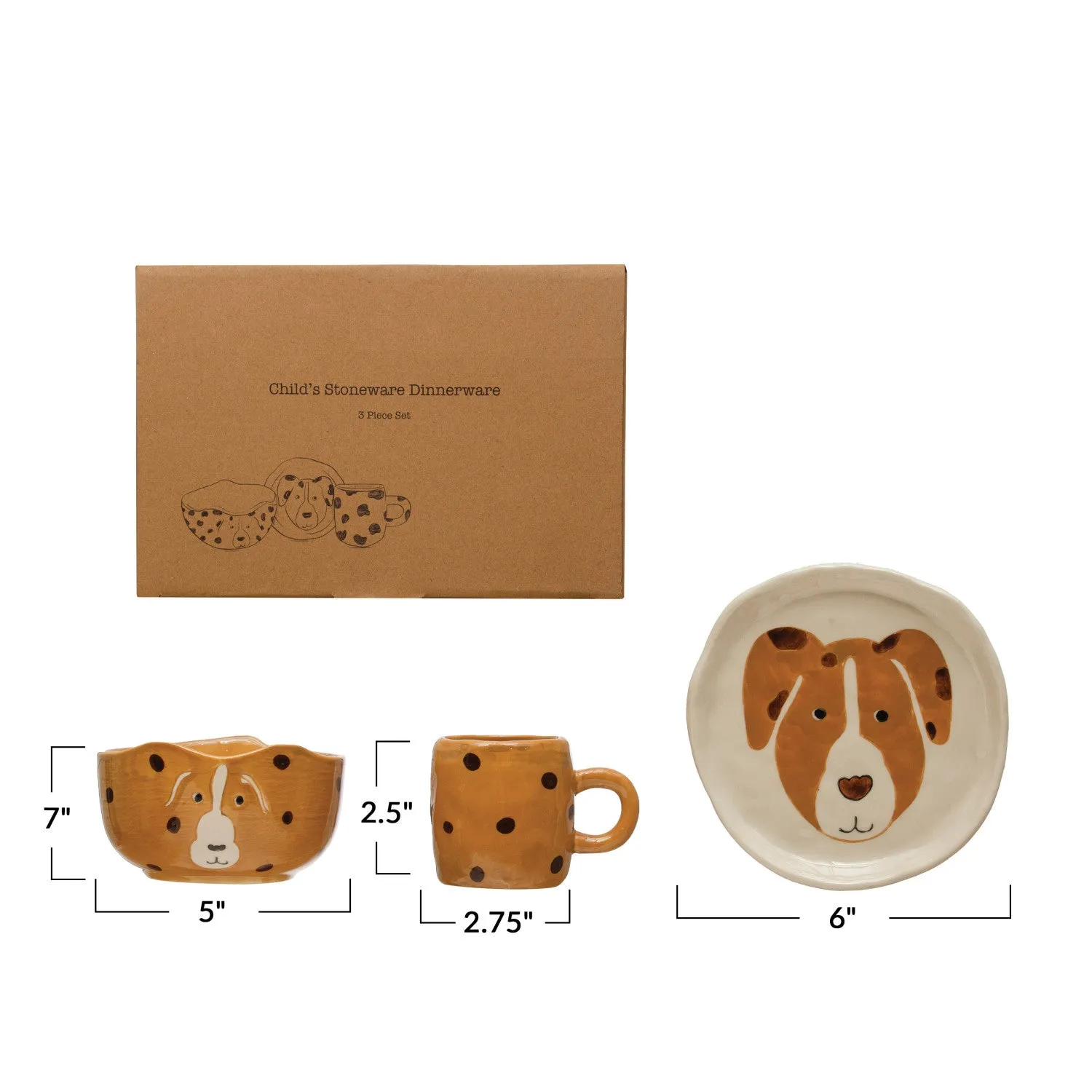 Hand-Painted Dog Stoneware, Set Of 3