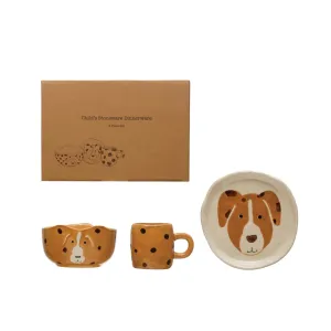 Hand-Painted Dog Stoneware, Set Of 3
