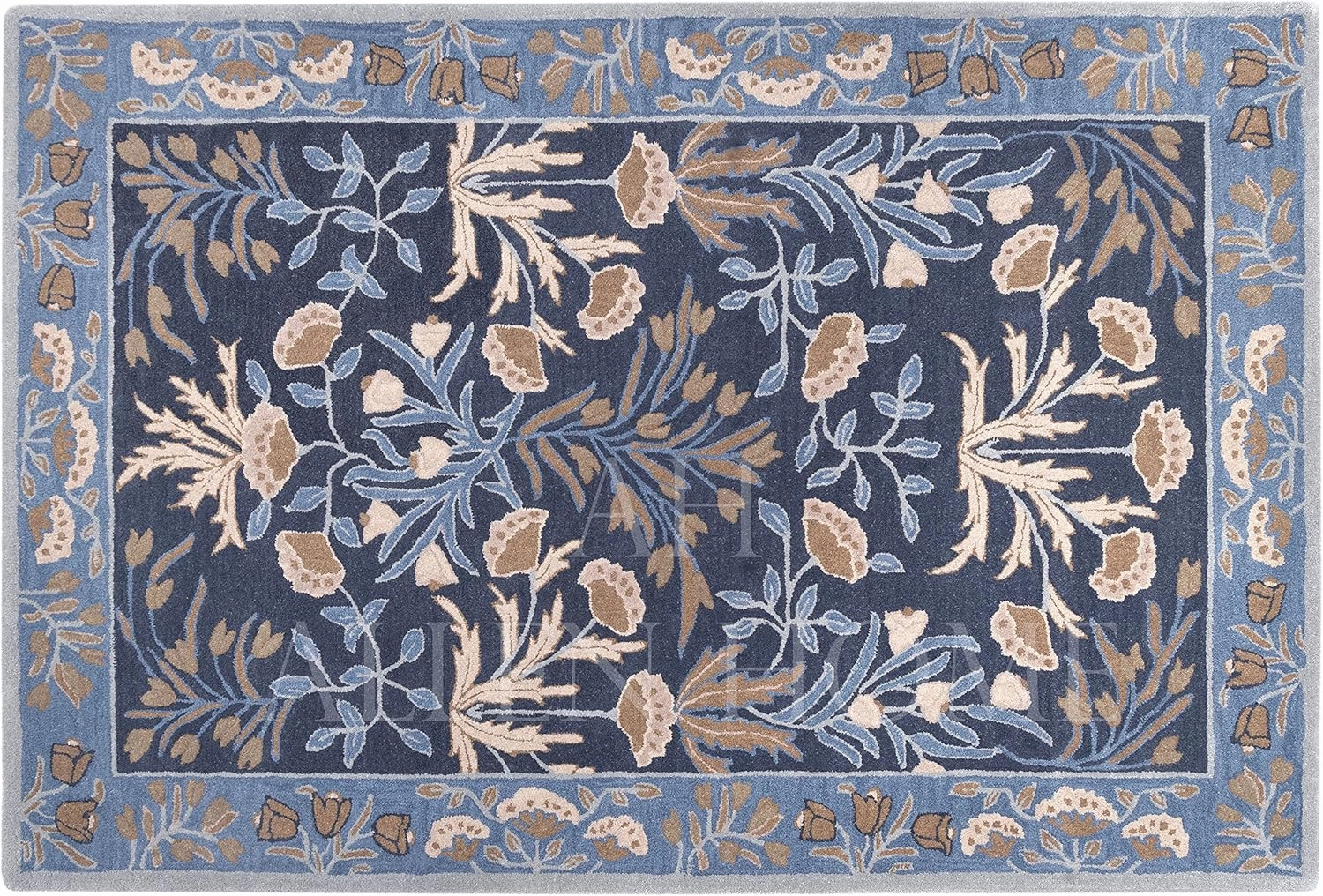 Hand Woven Traditional Wool Area Rugs by Allen Home | Durable | 100% Wool | Living Room, Dining Room, Bedroom, and Entryway Area Rugs | 3’ x 5’ | Anny Blue