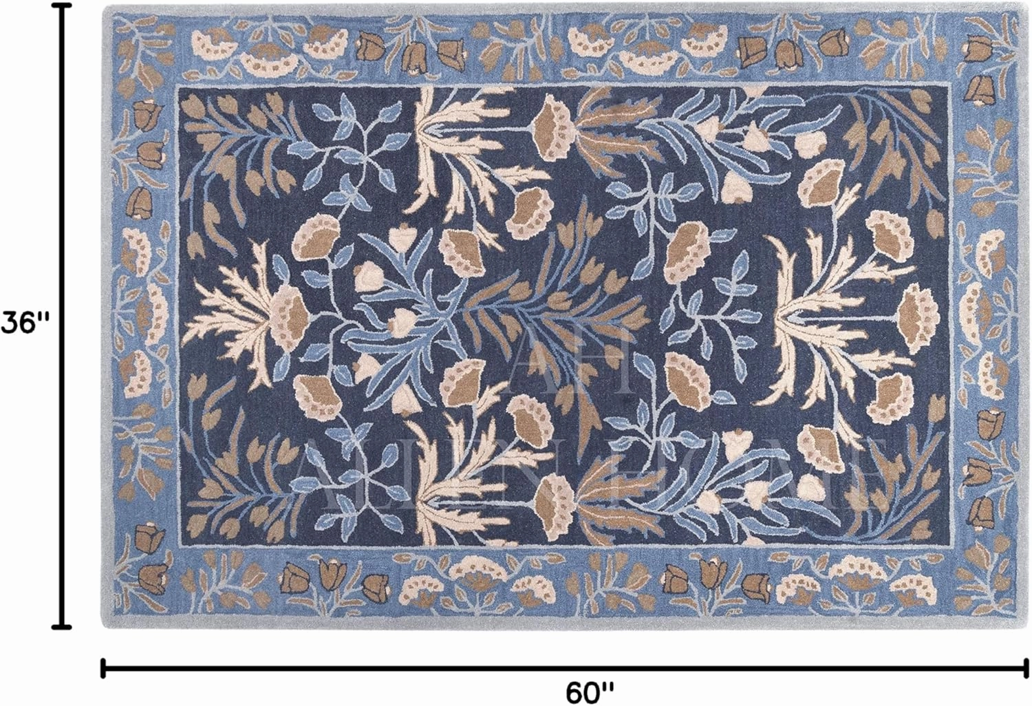 Hand Woven Traditional Wool Area Rugs by Allen Home | Durable | 100% Wool | Living Room, Dining Room, Bedroom, and Entryway Area Rugs | 3’ x 5’ | Anny Blue