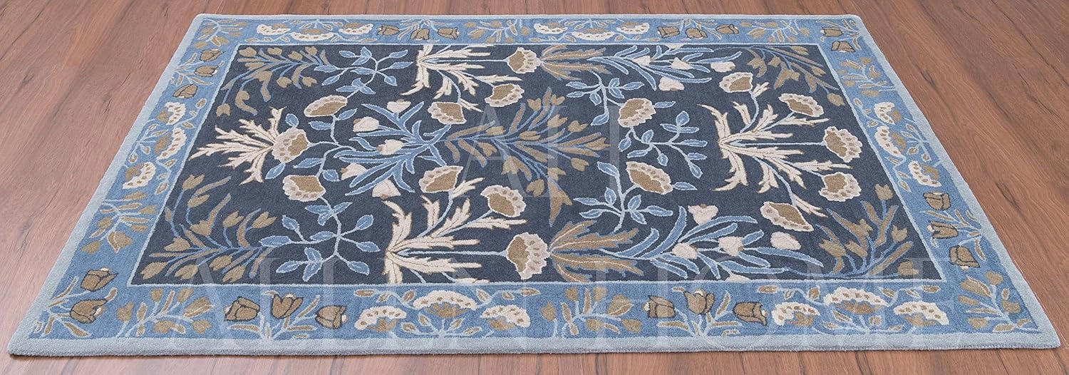 Hand Woven Traditional Wool Area Rugs by Allen Home | Durable | 100% Wool | Living Room, Dining Room, Bedroom, and Entryway Area Rugs | 3’ x 5’ | Anny Blue