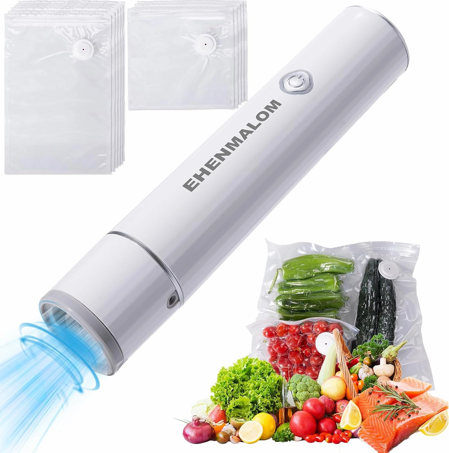 Handheld Vacuum Sealer for food preservation and preservation，Convenient and rechargeable, with easy one-click operation, perfect for sous vide cooking. (1 Vacuum Sealer   10 Food Reusable Bags)