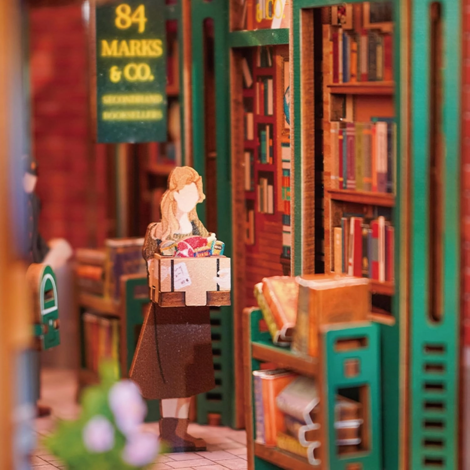 Hands Craft DIY Book Nook Kit - 84 Charing Cross Road Miniature Set - Laser-Cut Wooden Pieces & Warm LED Lights, Vintage Bookshelf Insert, Unique Craft Kit, Nice Gift