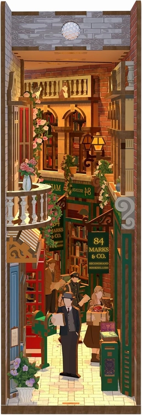 Hands Craft DIY Book Nook Kit - 84 Charing Cross Road Miniature Set - Laser-Cut Wooden Pieces & Warm LED Lights, Vintage Bookshelf Insert, Unique Craft Kit, Nice Gift