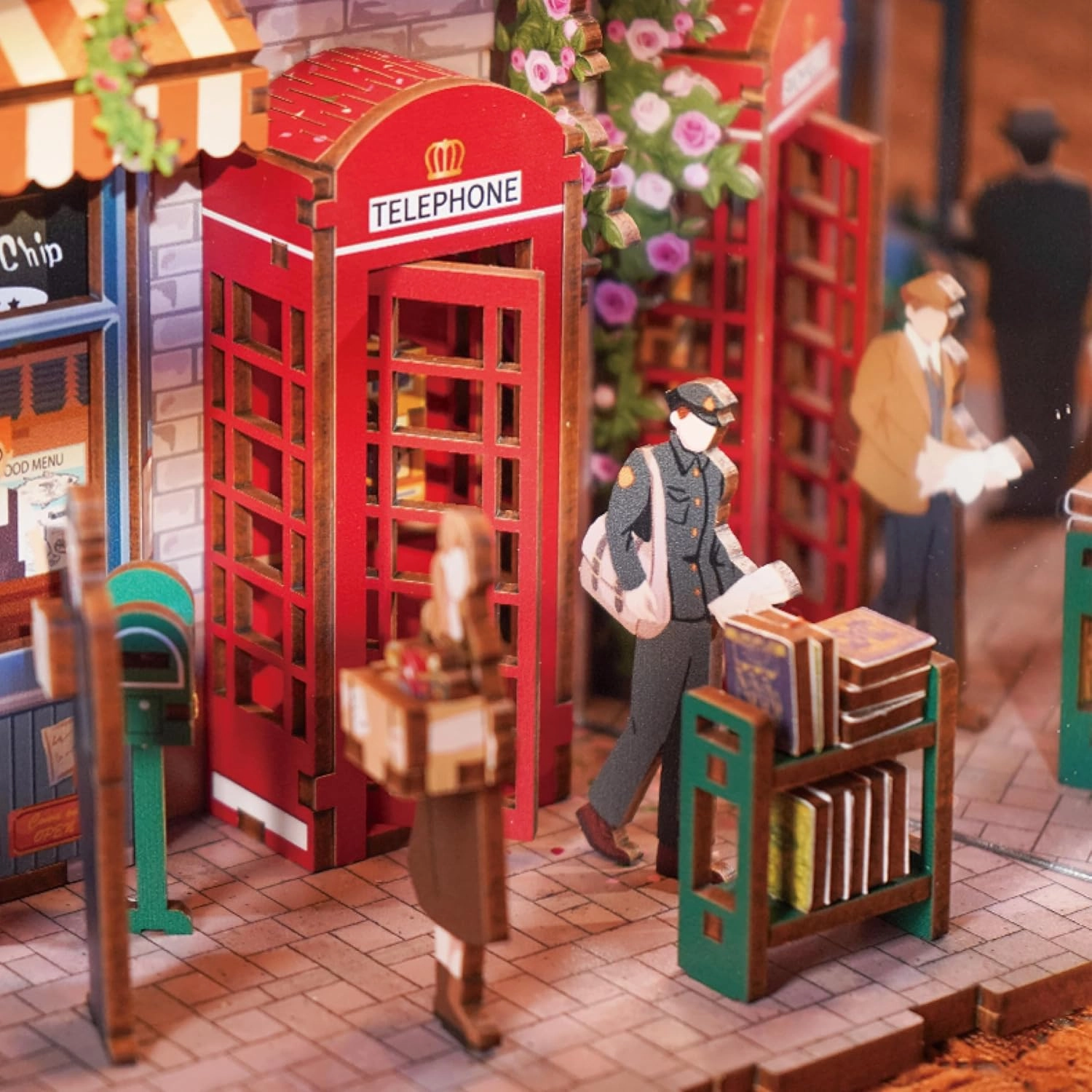 Hands Craft DIY Book Nook Kit - 84 Charing Cross Road Miniature Set - Laser-Cut Wooden Pieces & Warm LED Lights, Vintage Bookshelf Insert, Unique Craft Kit, Nice Gift