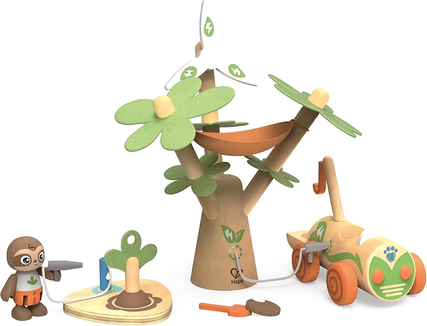 Hape Tree Planting E-Car, Green Planet Explorers | Electric Wind Turbine Car Toy, for Kids Ages 3  Years