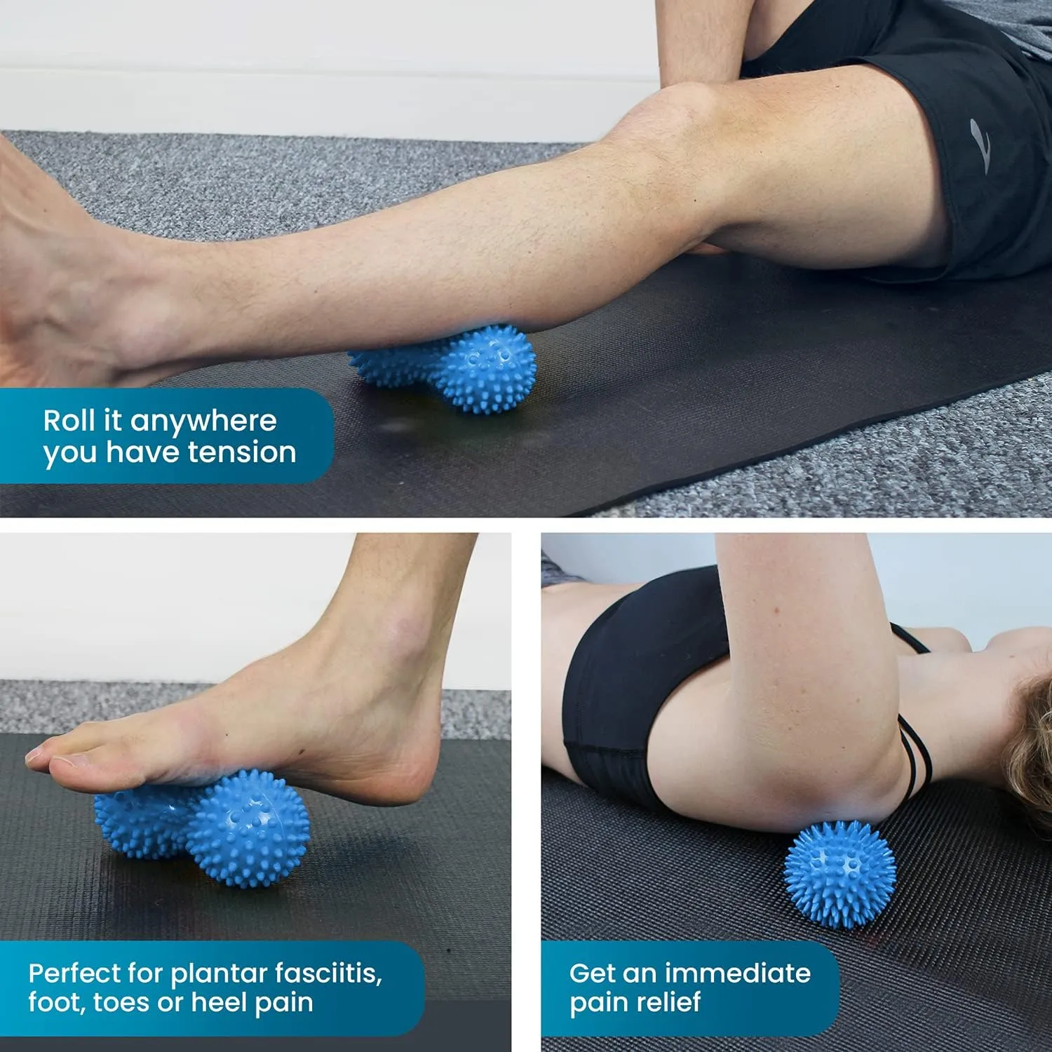 Hard Spiky Massage Ball Roller Set - Blue