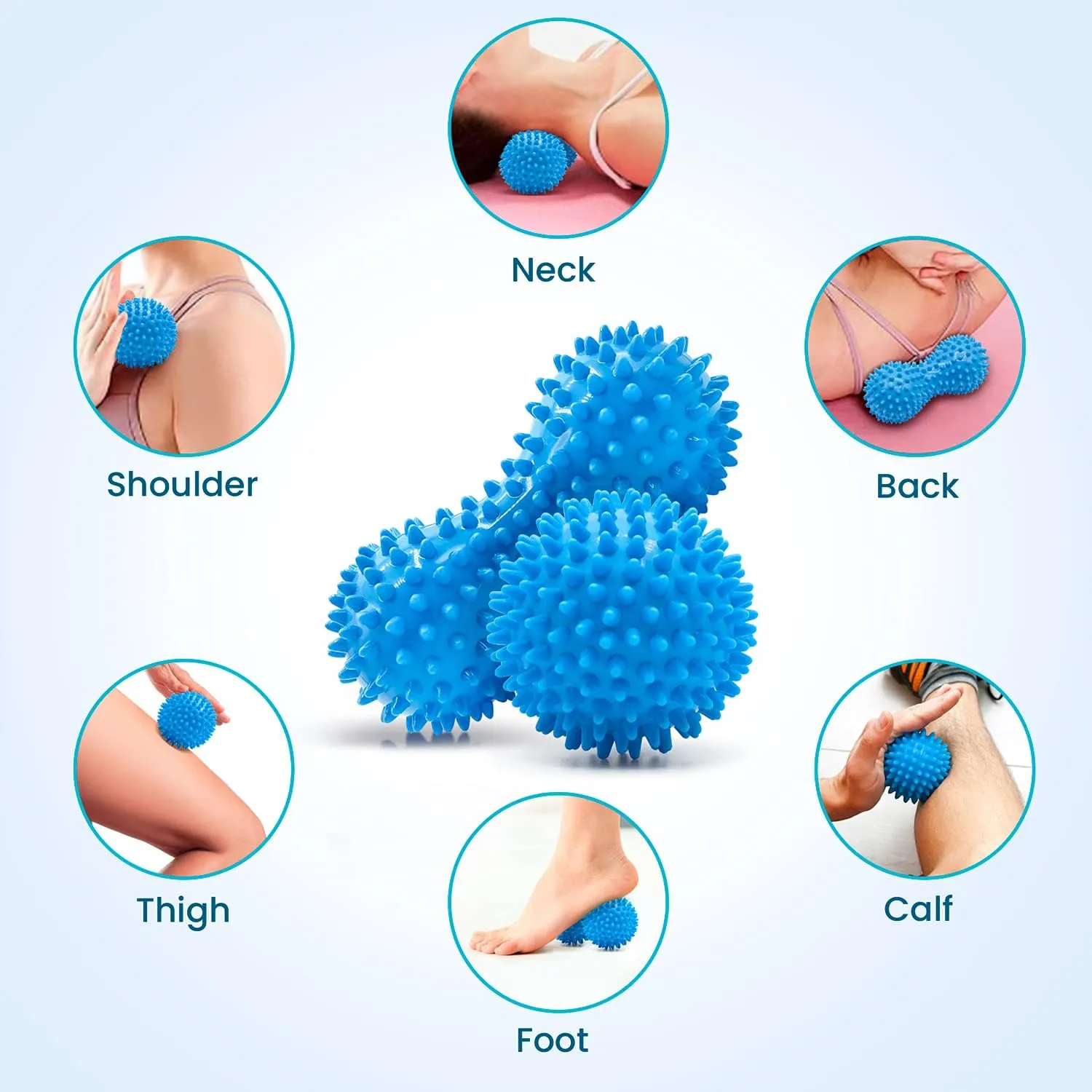 Hard Spiky Massage Ball Roller Set - Blue