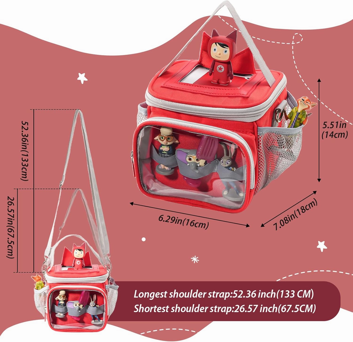 Hautton Carrying Case for Toniebox, Portable Storage Travel Bag for Tonies Figures Charging Station with Shoulder Strap Handle and Toniebox Ears Cover -Red