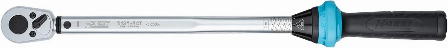 HAZET Torque Wrench 5122-2CT I Output: Square 12.5 mm, 1/2 inch, Tolerance: 4%, 32 Teeth Actuating Angle 11.25 Degrees I User-Friendly Reversible Ratchet for car and Bicycle I 519mm
