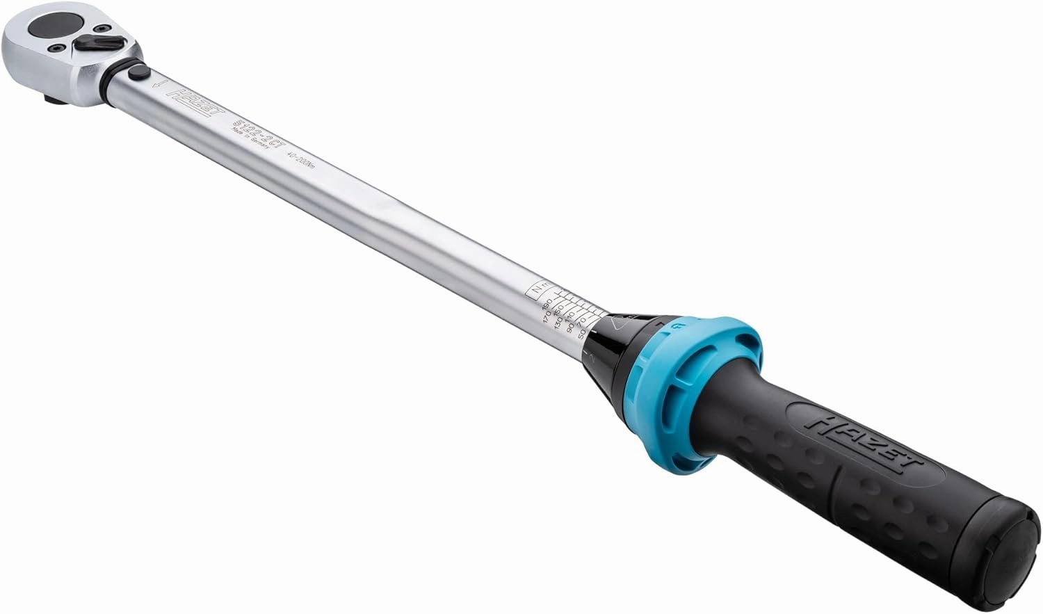HAZET Torque Wrench 5122-2CT I Output: Square 12.5 mm, 1/2 inch, Tolerance: 4%, 32 Teeth Actuating Angle 11.25 Degrees I User-Friendly Reversible Ratchet for car and Bicycle I 519mm