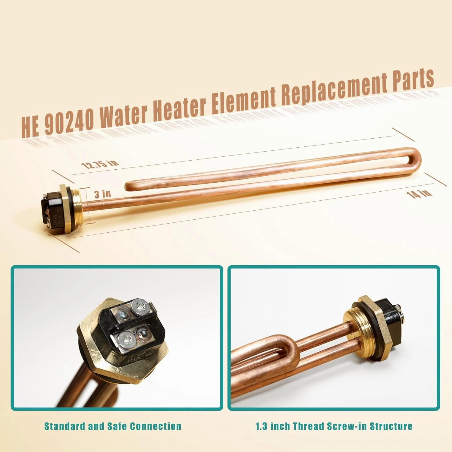 HE 90240 Heating Element Upgrade, 3 Pack, compatible with Ecosmart ECO 18/24/27/36, Rheem, Richmond, Eemax tankless water heaters. 240V, 9KW/18KW/27KW/36KW, RC04709024S Water Heater Element