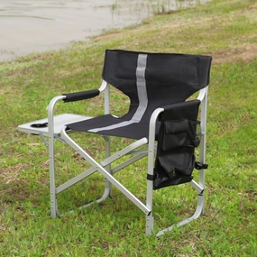 Heavy-Duty 400lb Capacity Oversized Camping Chair with Side Table, Foldable Outdoor Directors Chair with Storage Pockets for Fishing/Picnics, Outdoor Chairs (Black  Gray   Aluminum)