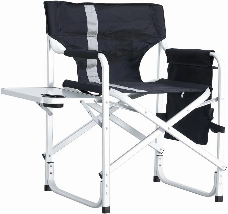 Heavy-Duty 400lb Capacity Oversized Camping Chair with Side Table, Foldable Outdoor Directors Chair with Storage Pockets for Fishing/Picnics, Outdoor Chairs (Black  Gray   Aluminum)