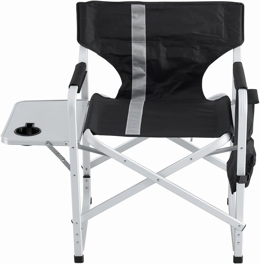 Heavy-Duty 400lb Capacity Oversized Camping Chair with Side Table, Foldable Outdoor Directors Chair with Storage Pockets for Fishing/Picnics, Outdoor Chairs (Black  Gray   Aluminum)