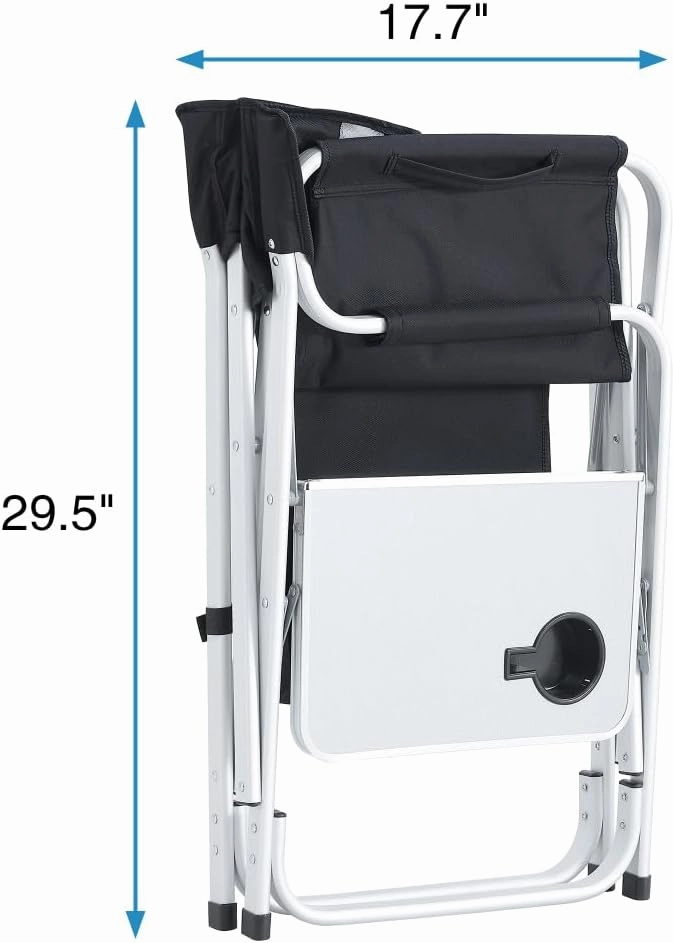 Heavy-Duty 400lb Capacity Oversized Camping Chair with Side Table, Foldable Outdoor Directors Chair with Storage Pockets for Fishing/Picnics, Outdoor Chairs (Black  Gray   Aluminum)