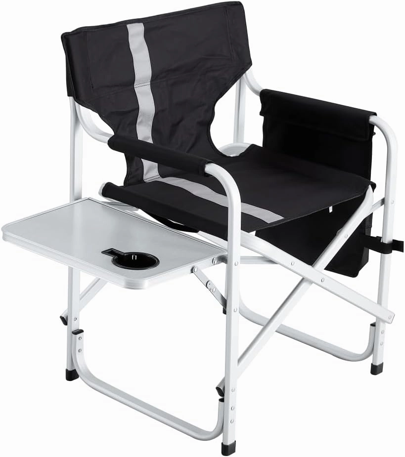 Heavy-Duty 400lb Capacity Oversized Camping Chair with Side Table, Foldable Outdoor Directors Chair with Storage Pockets for Fishing/Picnics, Outdoor Chairs (Black  Gray   Aluminum)