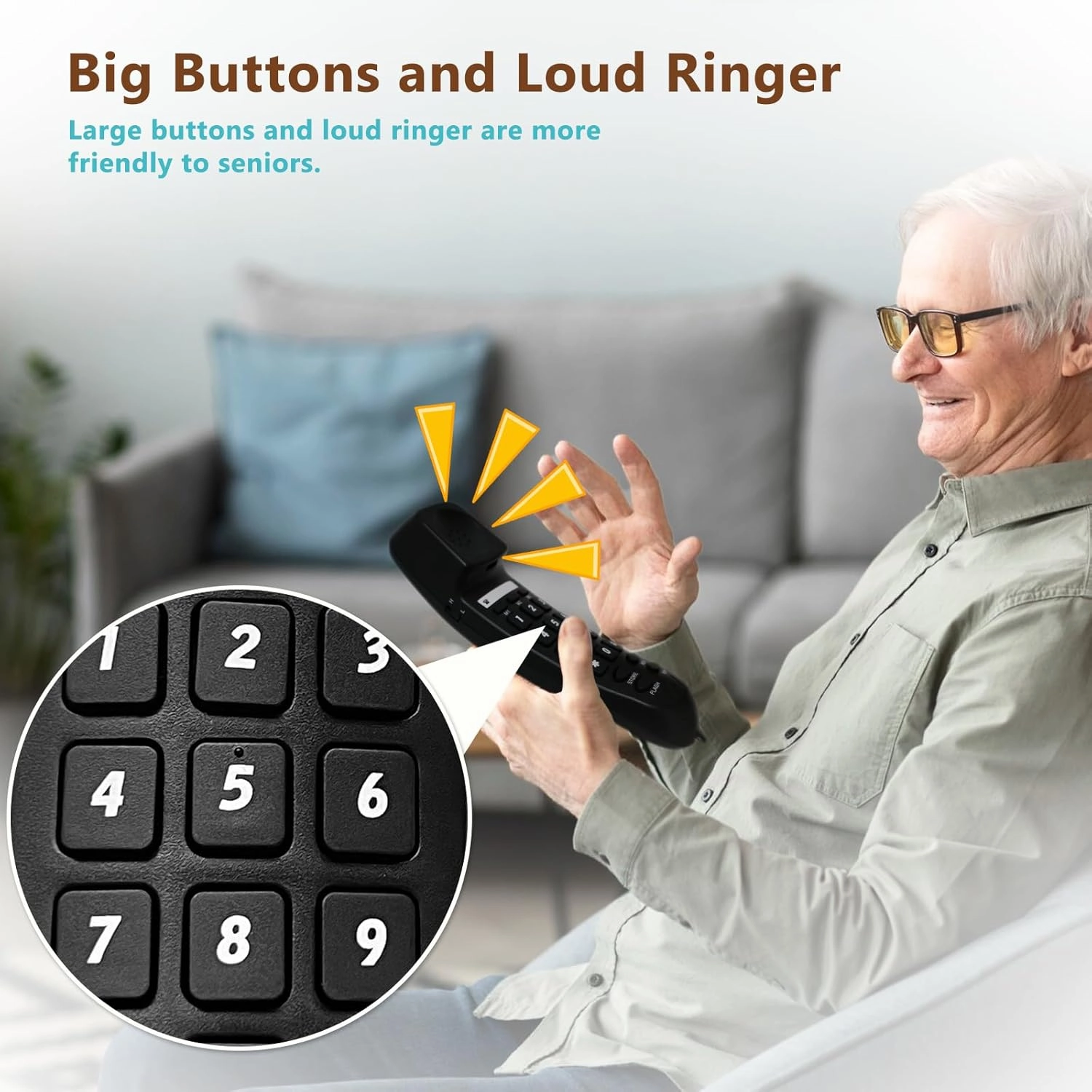 HelloBaby Slim Landline Corded Telephone for Home and Office,No AC Power Required,13 Speed Dial Keys,Last Number Redial, Volume Control,Big Buttons, HAC,Flash,Senior Friendly,Wall-Mountable,Black