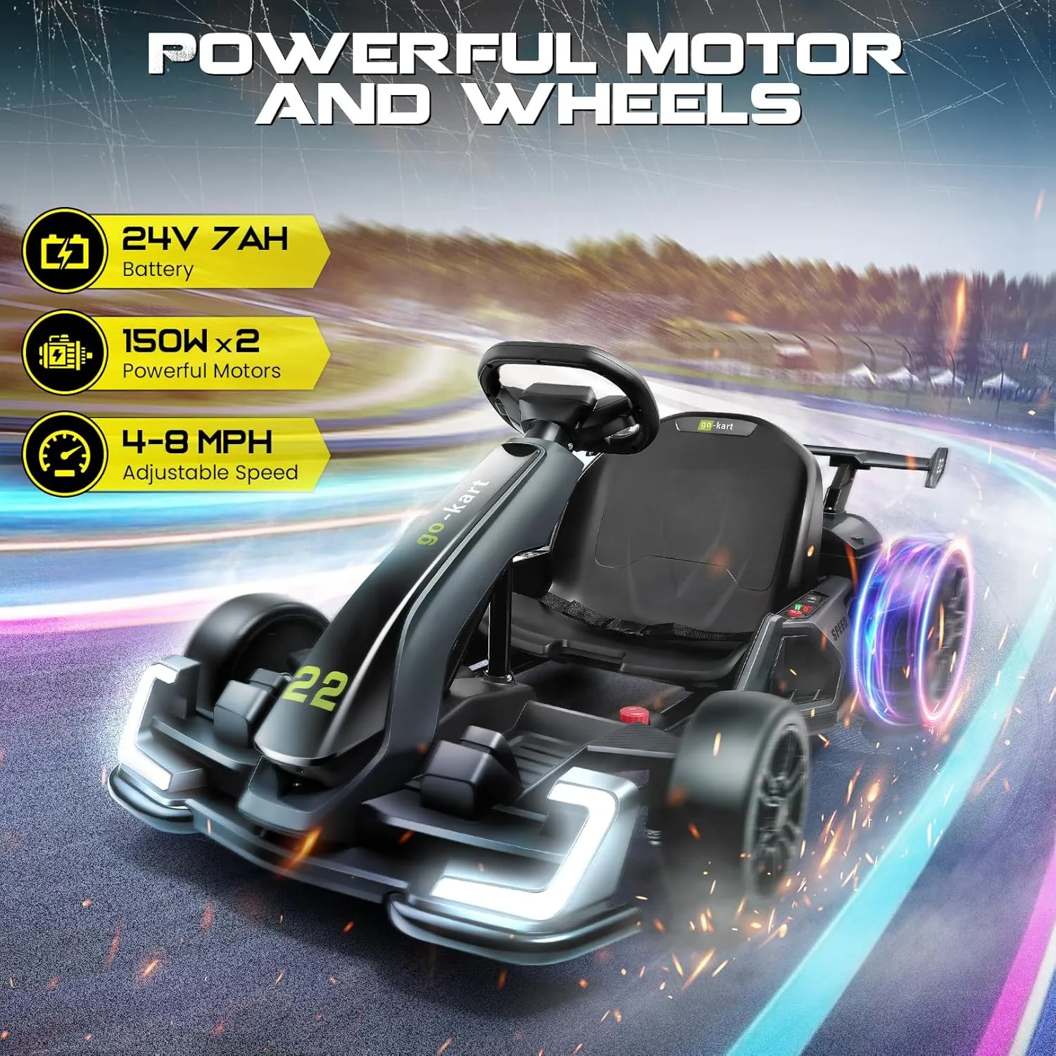 Hikole Electric Go Kart for Kids, 24V Drift Cart with Adjustable Seat, 3 Speed Mode, Fast 300W Motor, 8.5 MPH, EVA Tires, Ride on Toys for Kids 6-12 Years Old, Black