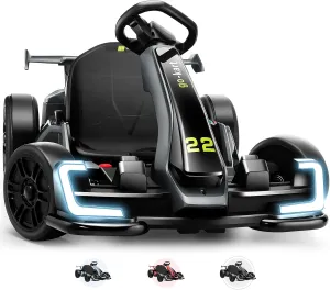 Hikole Electric Go Kart for Kids, 24V Drift Cart with Adjustable Seat, 3 Speed Mode, Fast 300W Motor, 8.5 MPH, EVA Tires, Ride on Toys for Kids 6-12 Years Old, Black