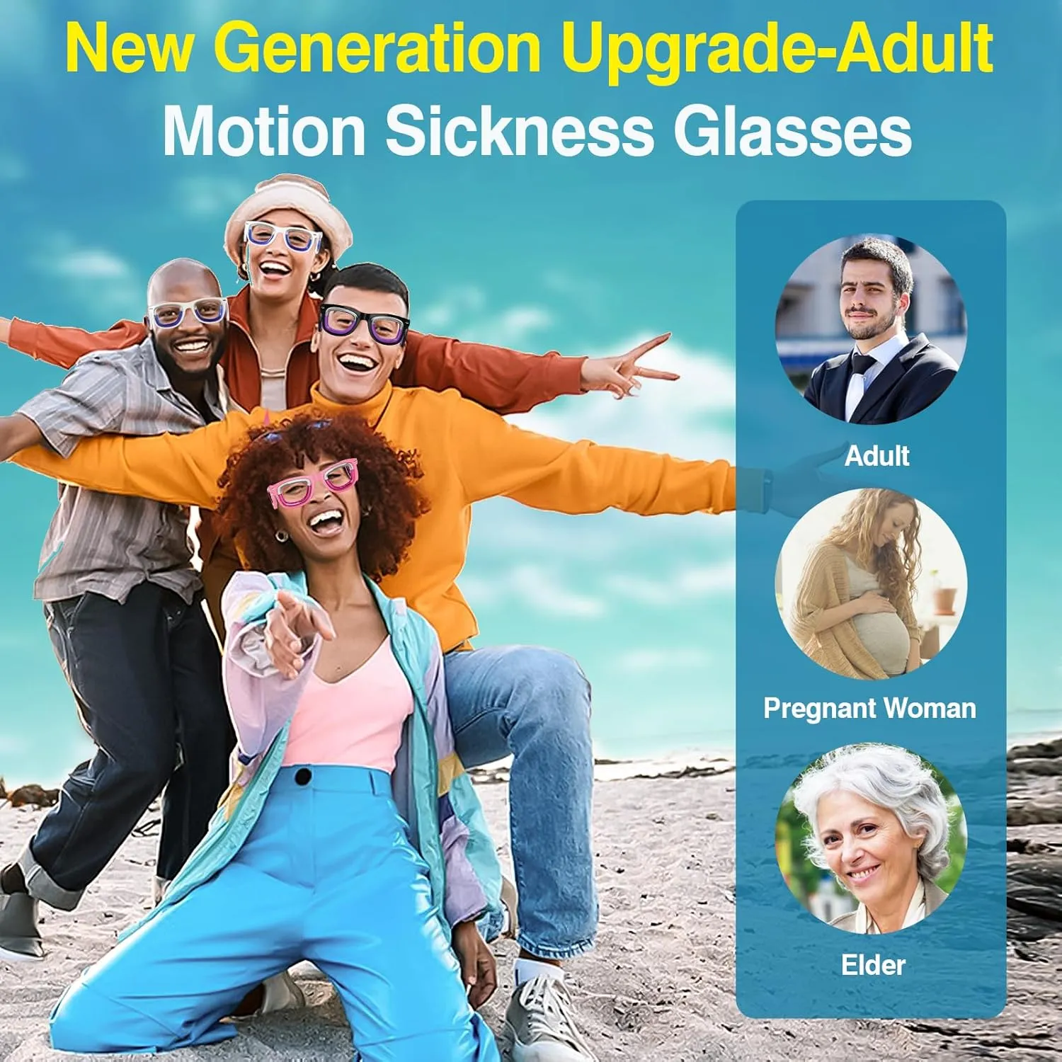 Hion 2 Pairs Adult Anti- Motion Sickness Smart Glasses, Ultra-Light Portable Nausea Relief Liquid Glasses, Carsickness Airsickness Seasickness Glasses, Travel/Cruise Essentials