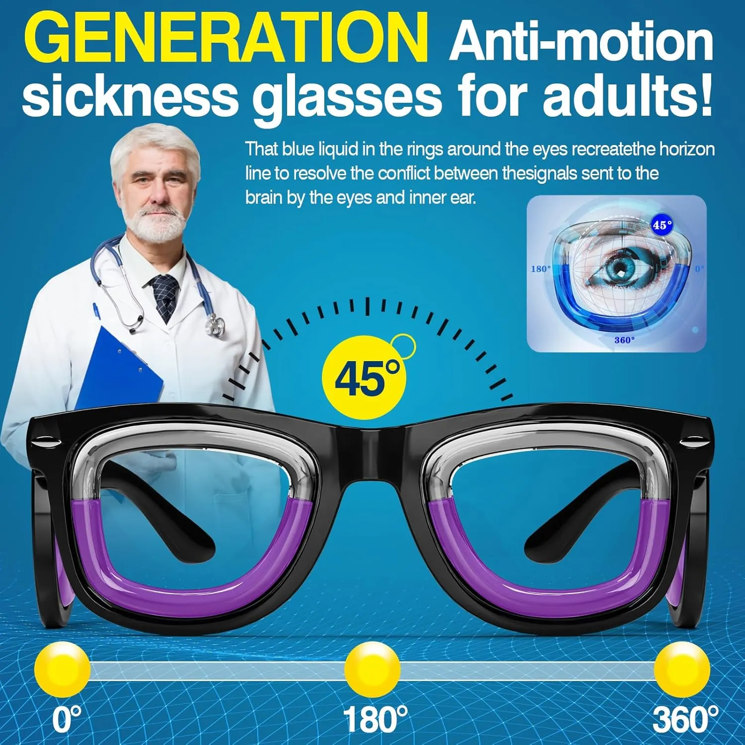 Hion 2 Pairs Adult Anti- Motion Sickness Smart Glasses, Ultra-Light Portable Nausea Relief Liquid Glasses, Carsickness Airsickness Seasickness Glasses, Travel/Cruise Essentials
