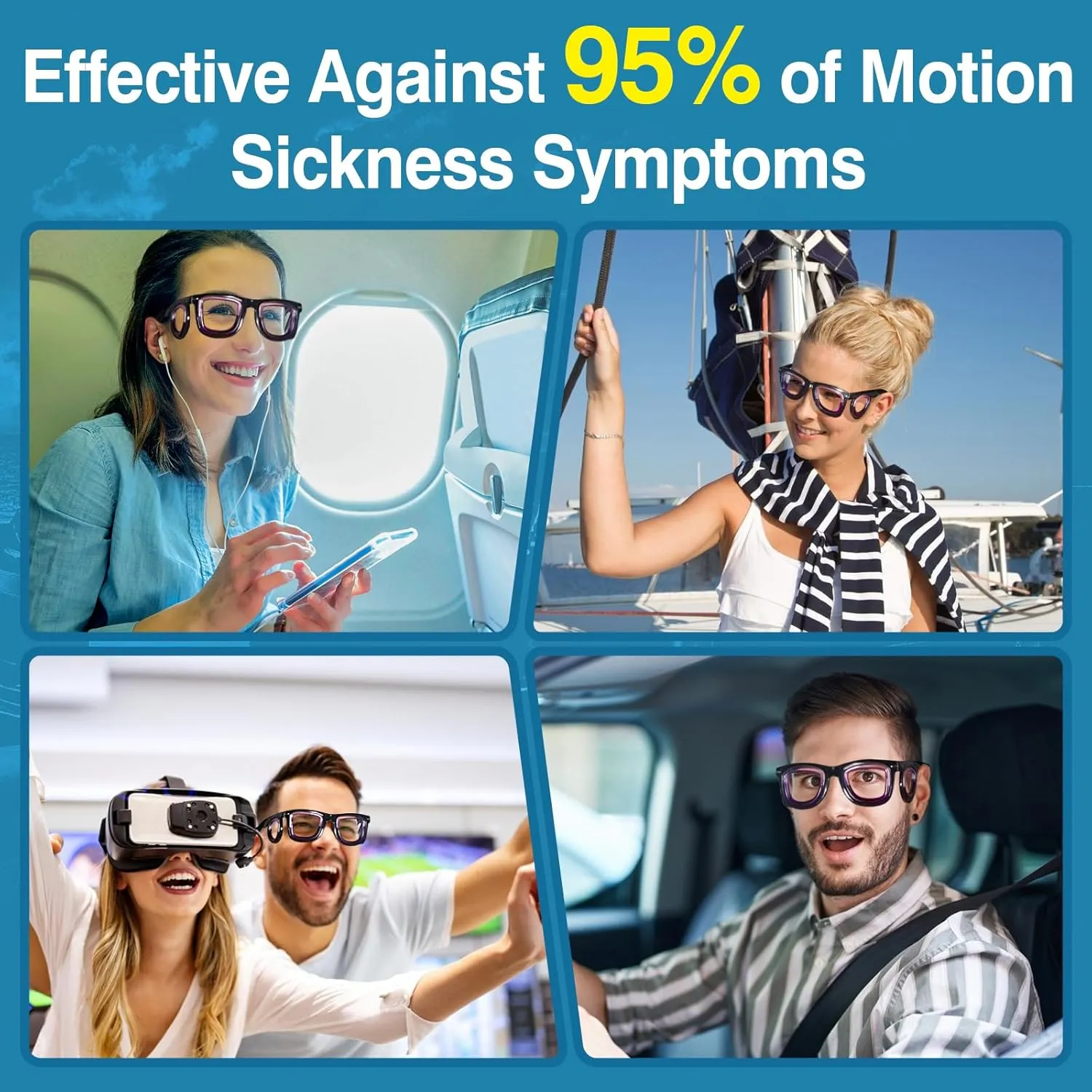 Hion 2 Pairs Adult Anti- Motion Sickness Smart Glasses, Ultra-Light Portable Nausea Relief Liquid Glasses, Carsickness Airsickness Seasickness Glasses, Travel/Cruise Essentials