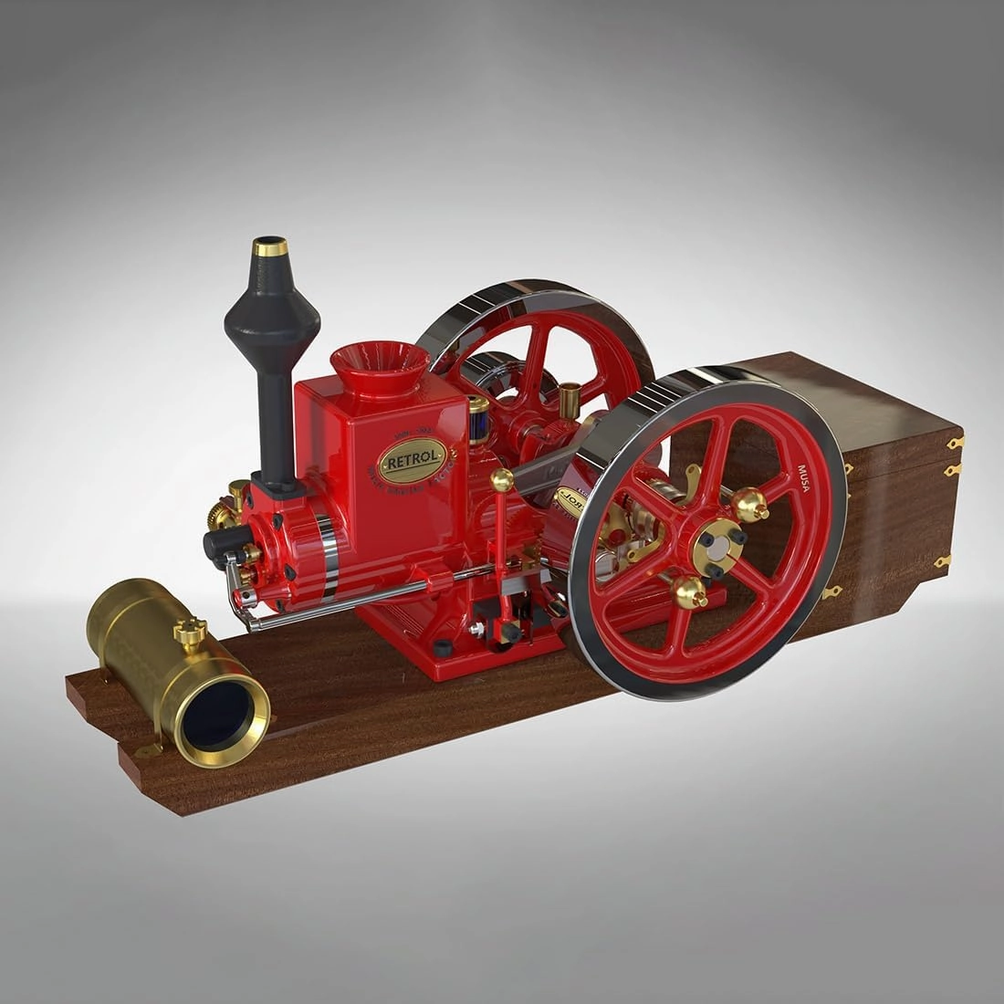 Hit and Miss Engine Model Kit with Base Equipment Box, CDI Igniter, Spark Plug, HM-01 7cc Metal Engine 4-Stroke Engine Horizontal IC Engine Model That Works (Assembled Version)
