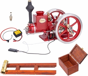 Hit and Miss Engine Model Kit with Base Equipment Box, CDI Igniter, Spark Plug, HM-01 7cc Metal Engine 4-Stroke Engine Horizontal IC Engine Model That Works (Assembled Version)