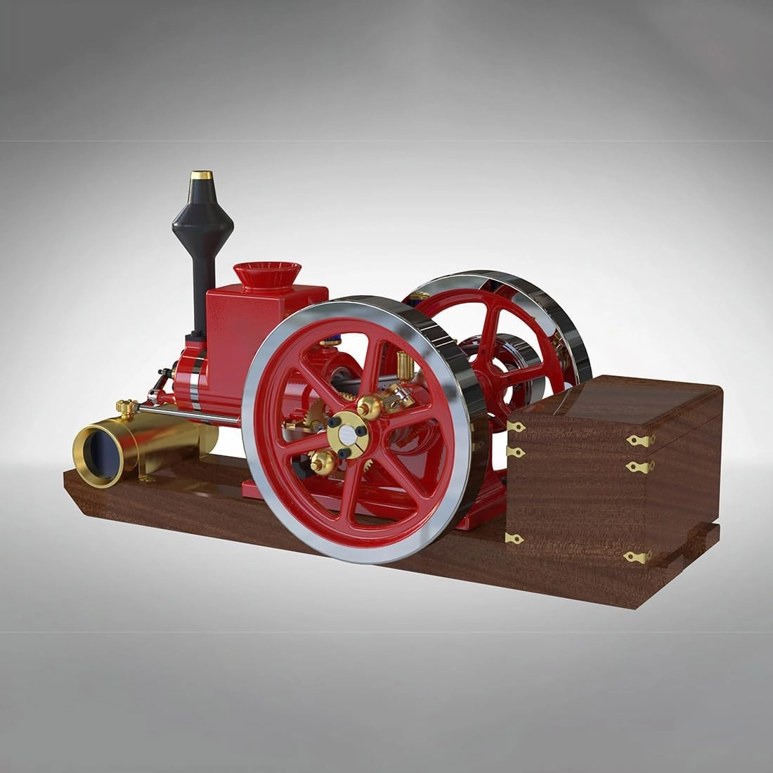 Hit and Miss Engine Model Kit with Base Equipment Box, CDI Igniter, Spark Plug, HM-01 7cc Metal Engine 4-Stroke Engine Horizontal IC Engine Model That Works (Assembled Version)