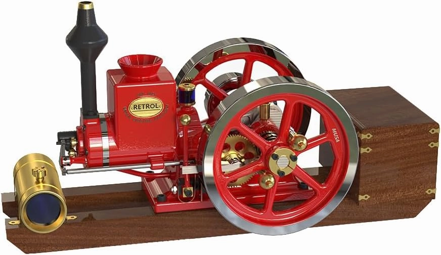 Hit and Miss Engine Model Kit with Base Equipment Box, CDI Igniter, Spark Plug, HM-01 7cc Metal Engine 4-Stroke Engine Horizontal IC Engine Model That Works (Assembled Version)